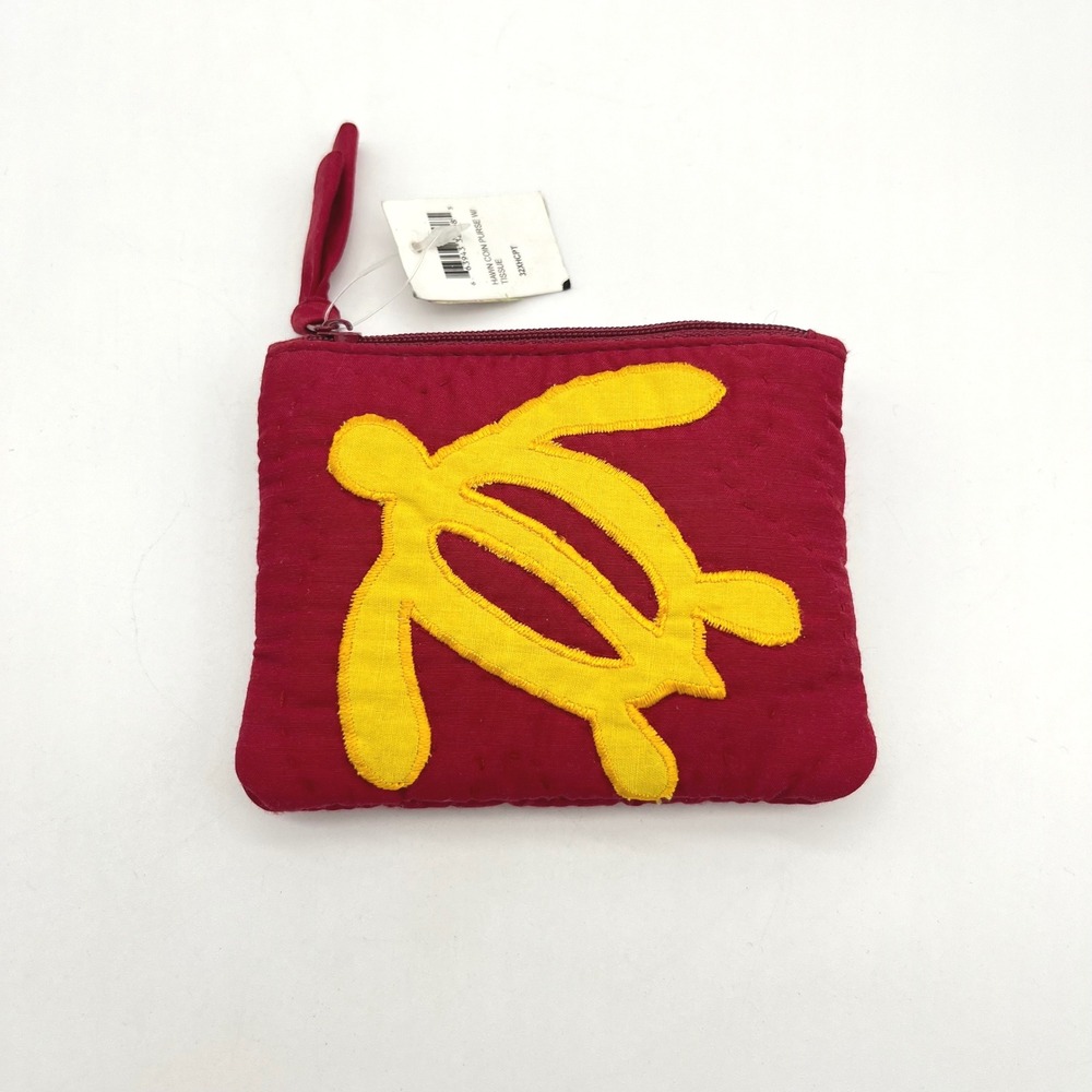Hawn Coin Purse Regency Creations Red Quilted Turtle Applique‎ Zip Closure